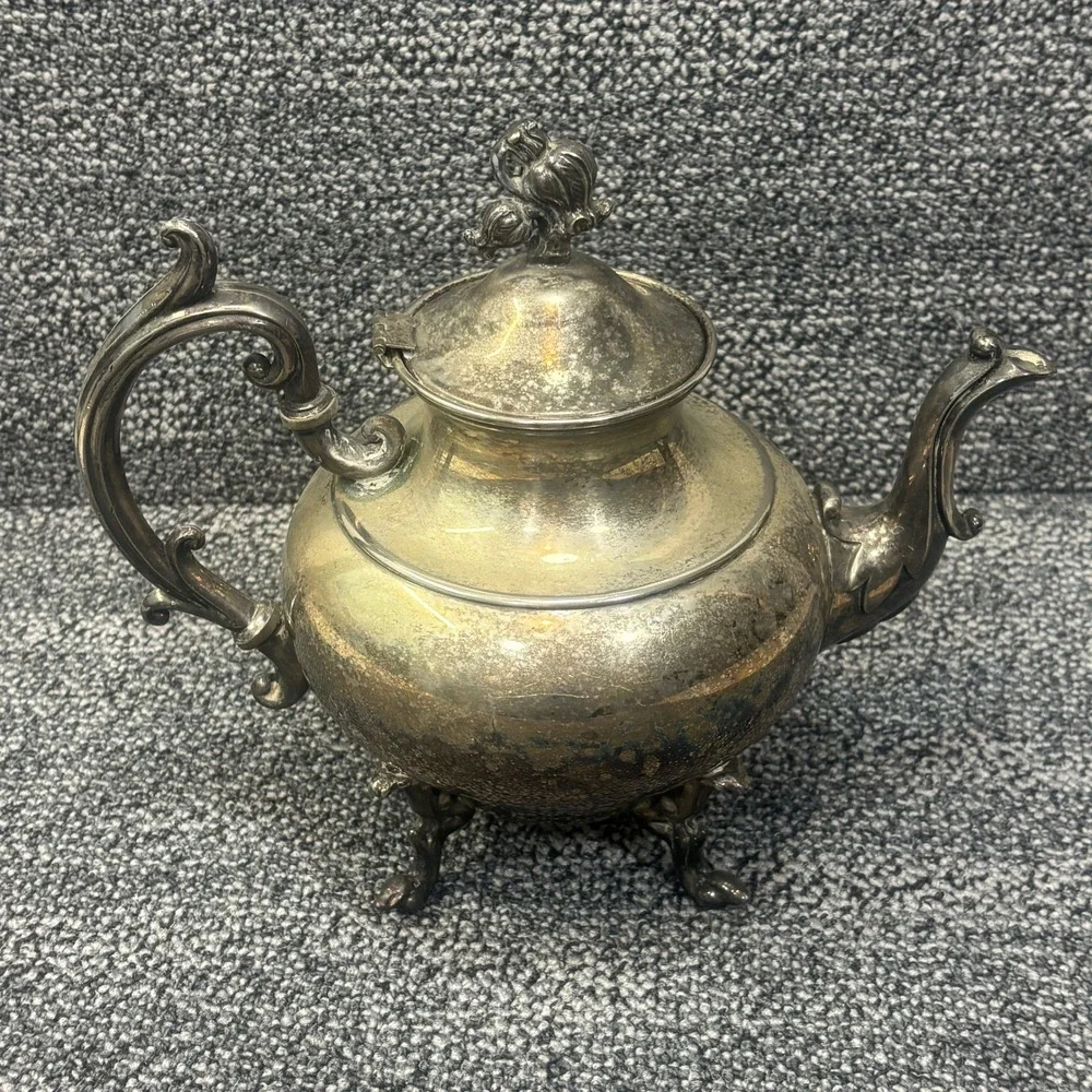 Teapot Silver Plated Victorian Footed Ornate Antique
